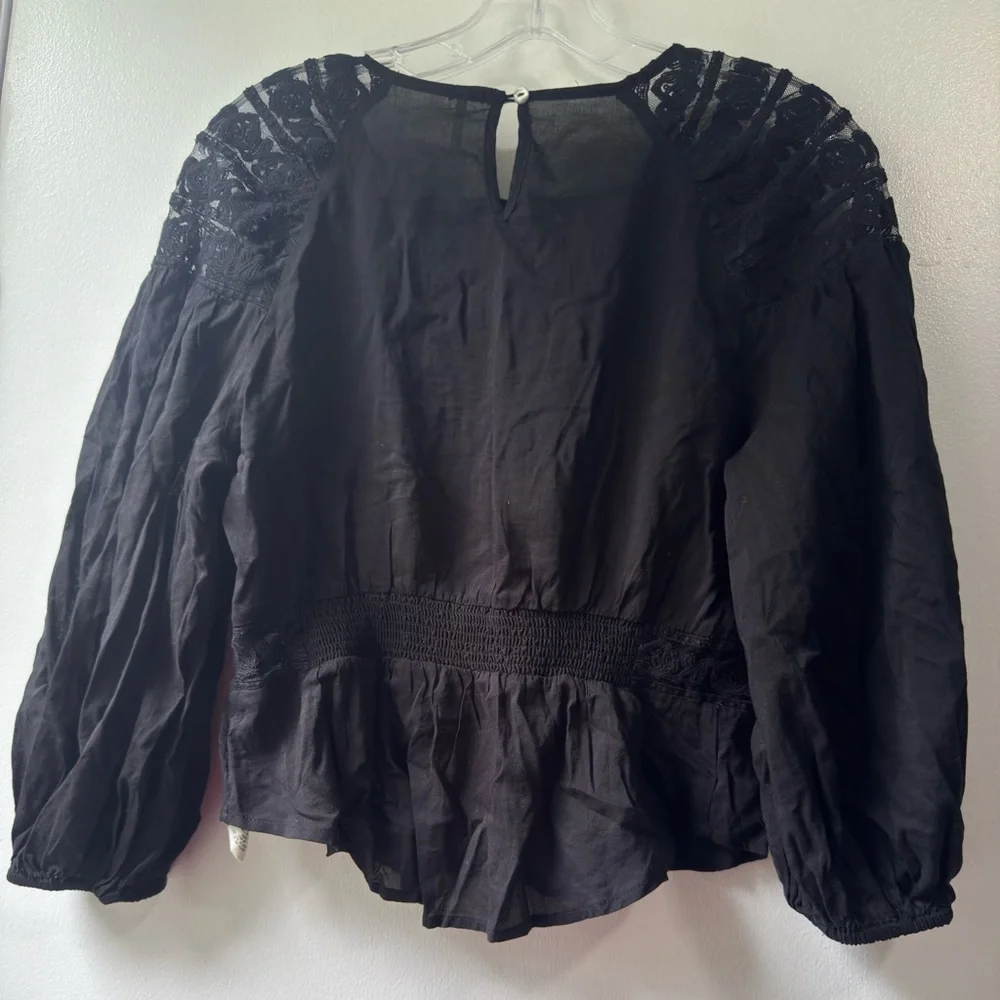 Free People Black Eyelet Top Sz S